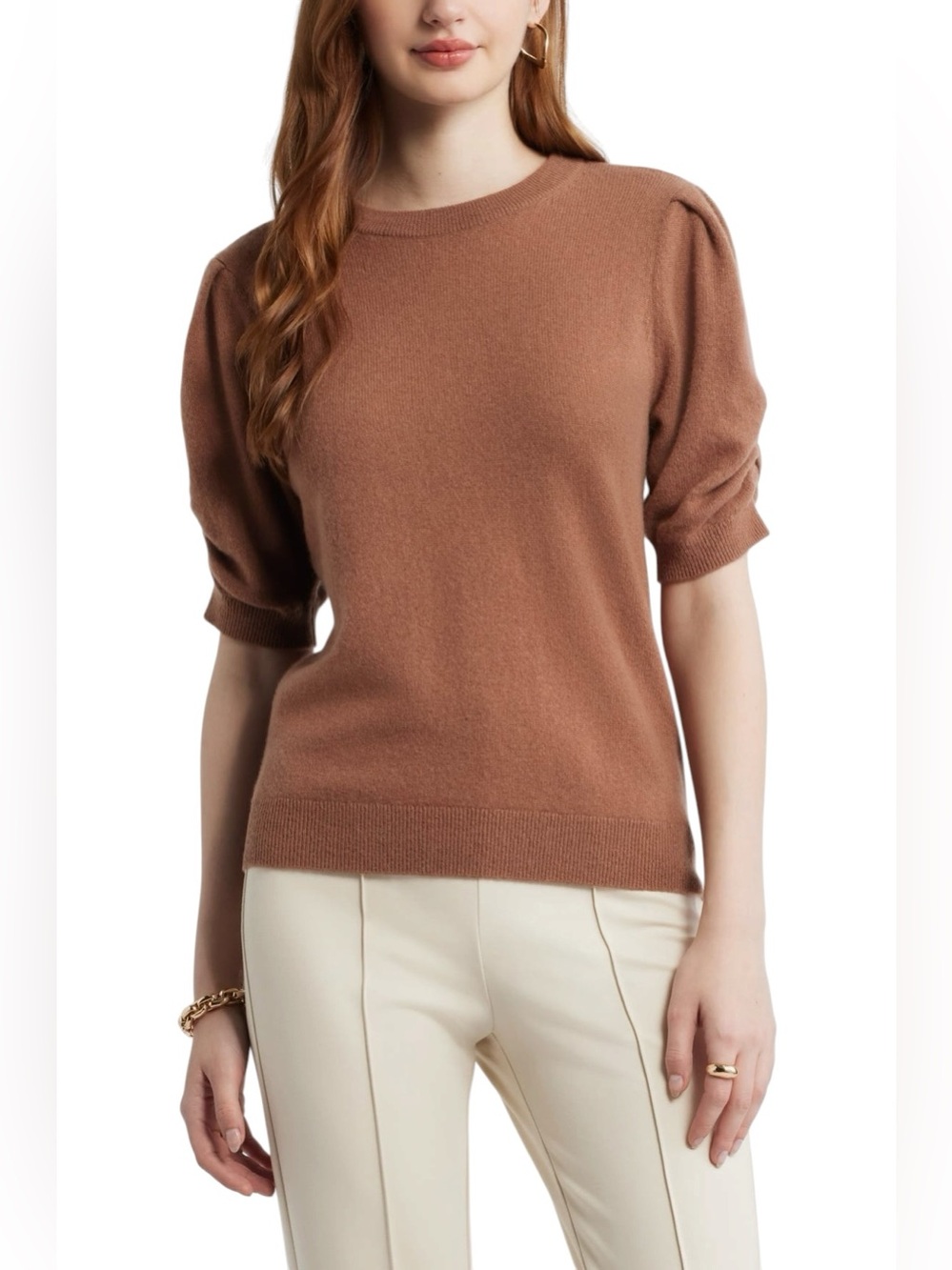 Nordstrom Ruched Short Sleeve Cashmere Sweater